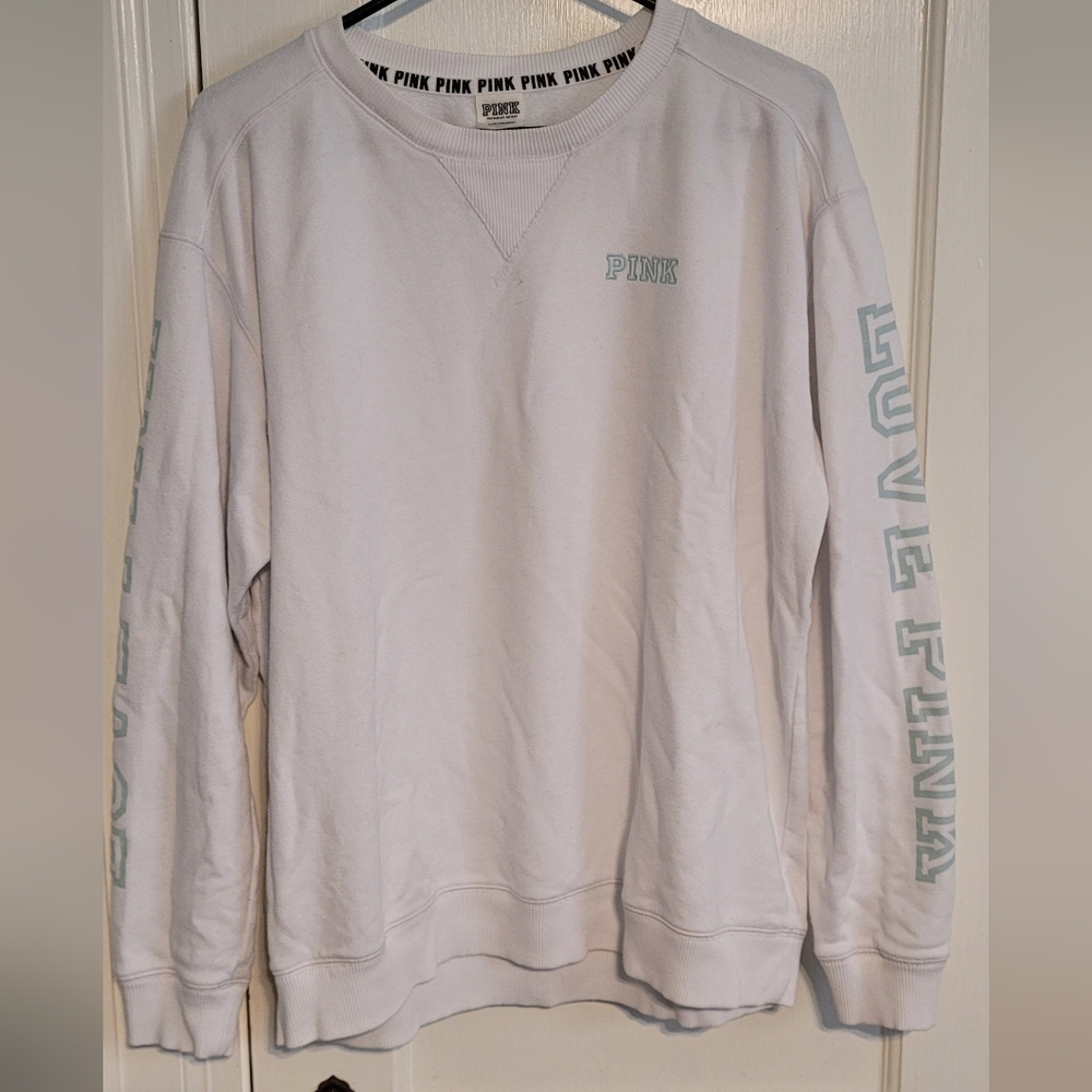 Vintage Early 2000s Victoria's Secret Pink White Sweatshirt, Sz. L